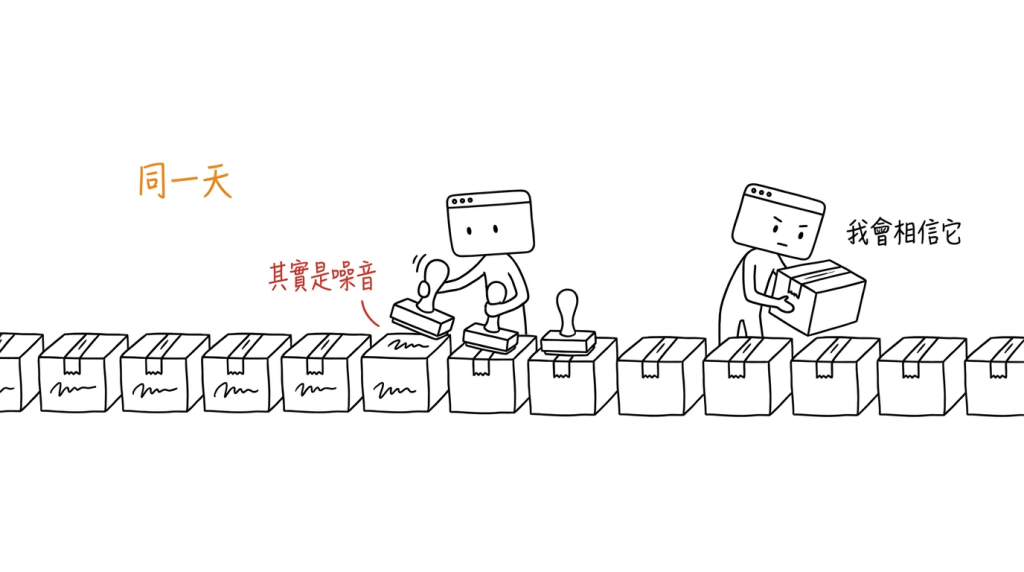 我拿著一個日期卡住的印章，一路蓋過去