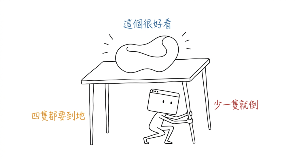 檯面上那個很好看，我還蹲在下面把第四隻腳推到地上