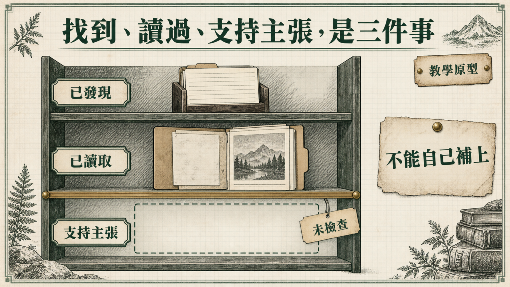 找到、讀過、支持主張是三件事