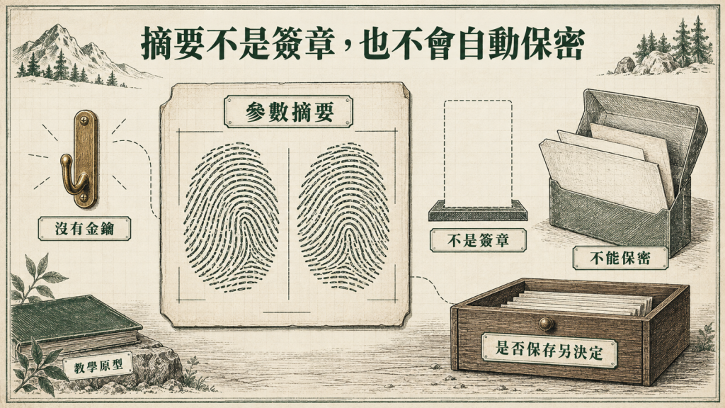 摘要不是簽章也不會自動保密