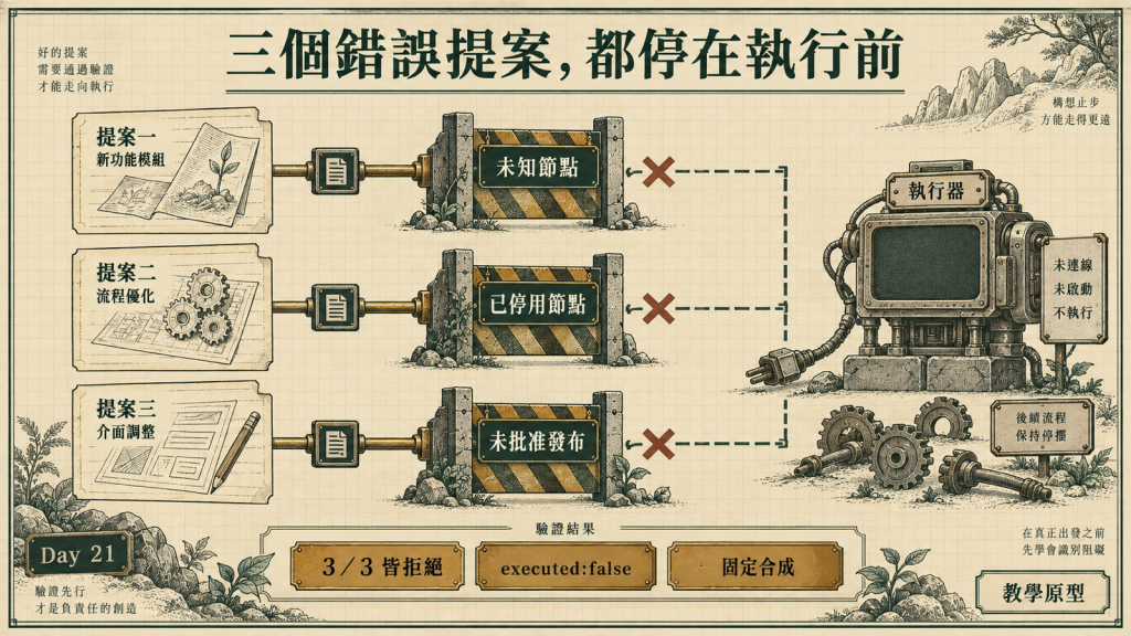 三個錯誤提案都在執行前被拒絕