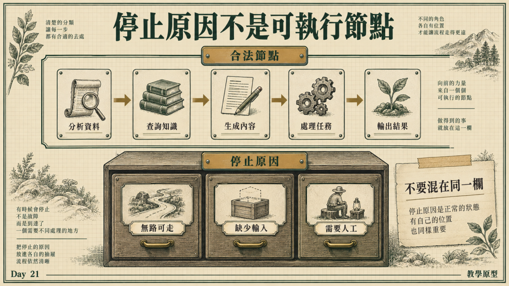 停止原因與合法執行節點要分開保存