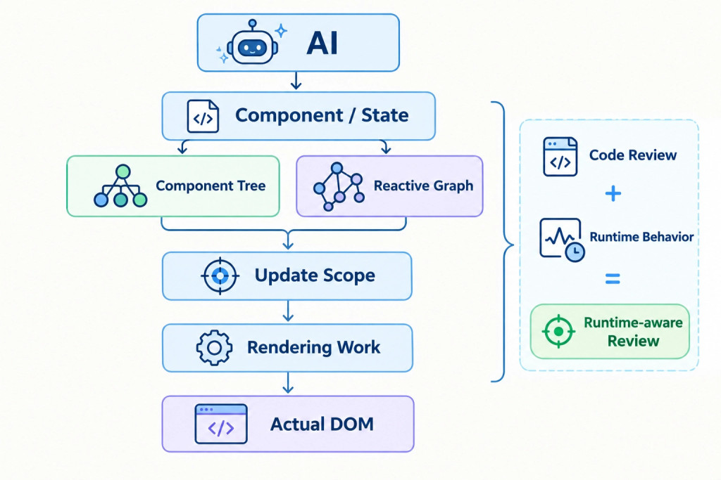 AI → Component / State → Update Scope → Rendering Work → Actual DOM