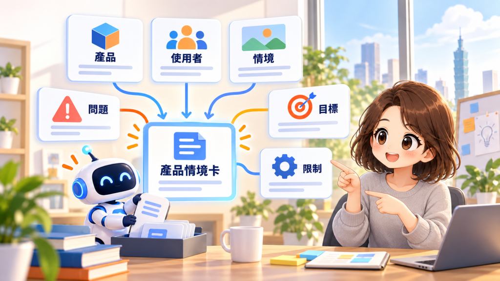 產品背景 Skill 將事實、假設與限制整理成可重複使用的上下文