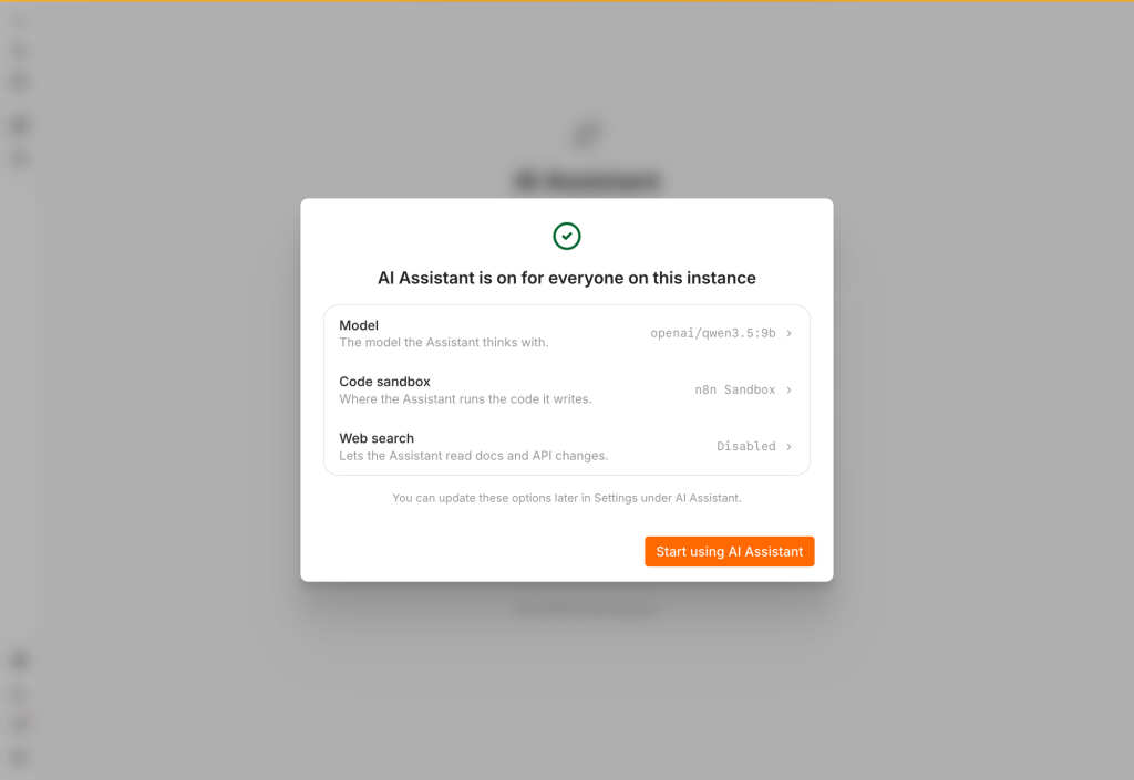 AI Assistant 已接上本機模型與 n8n Sandbox