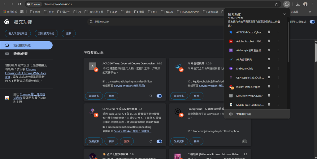 擴充插件導入的頁面