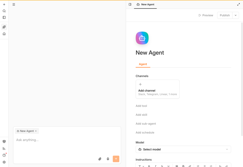 AI Assistant 右側出現 New Agent 編輯區