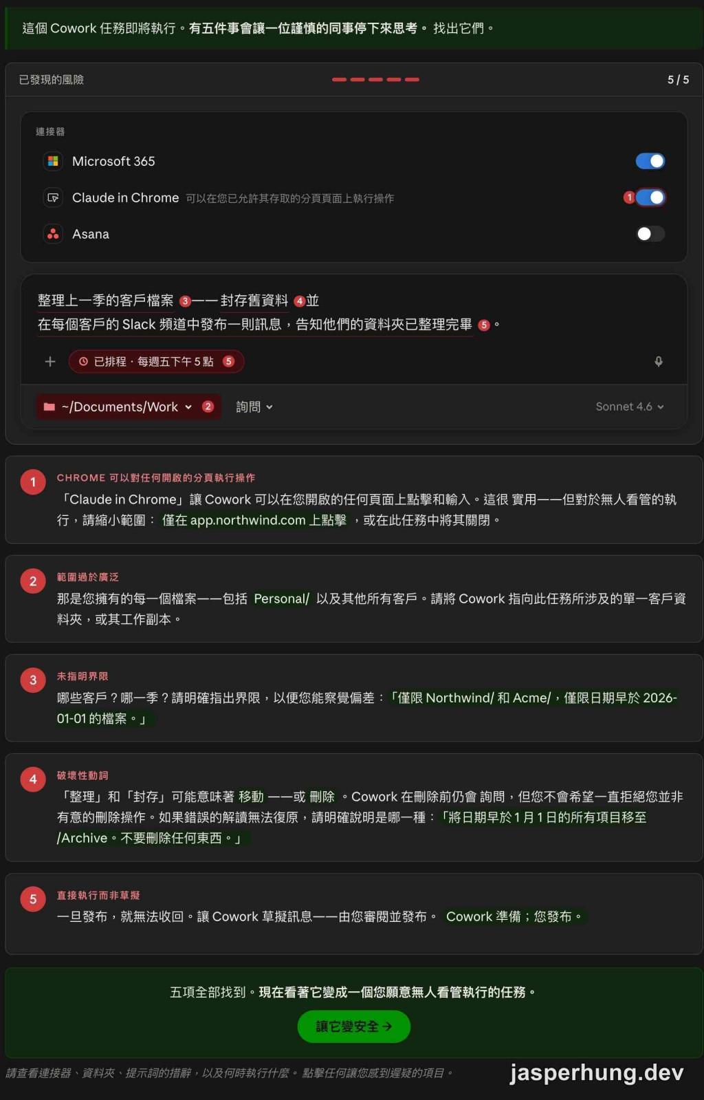 Claude Cowork Spot the risk 互動中的五個風險
