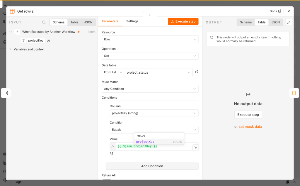 Data Table 依入口收到的 projectKey 查詢