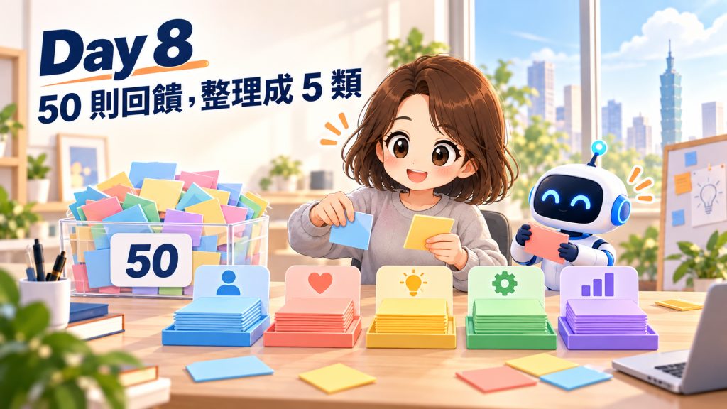 Day 8 封面：50 則回饋整理成 5 類