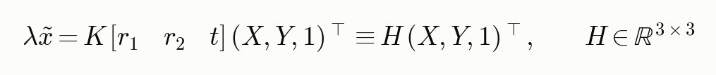 Z = 0 時投影化為 3×3 homography H