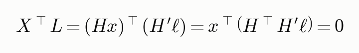 把 X = Hx 與 L = H′ℓ 代入 XᵀL = 0