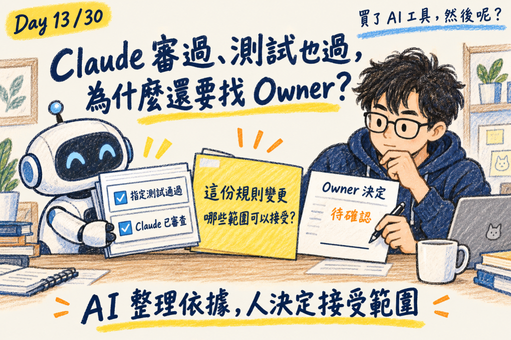 Claude 帶著測試與審查依據交給 Owner，這份規則變更的接受範圍仍待確認
