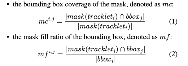 McByte 的 mc / mf 定義與兩種情境處理：(a) 四種 mask 與外框重疊情況下的 mc、mf 值；(b) Ambiguity handling 與 Isolation handling 分別如何調整 cost matrix