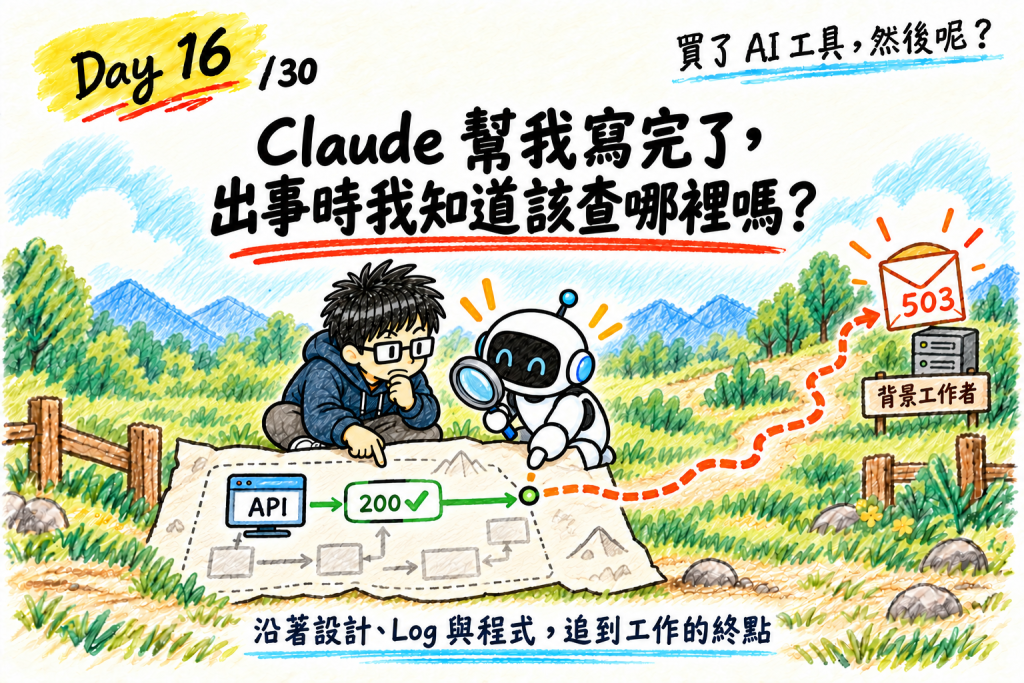 一筆訂單的查核路徑：設計、Log、程式三份材料對到同一個通知 ID