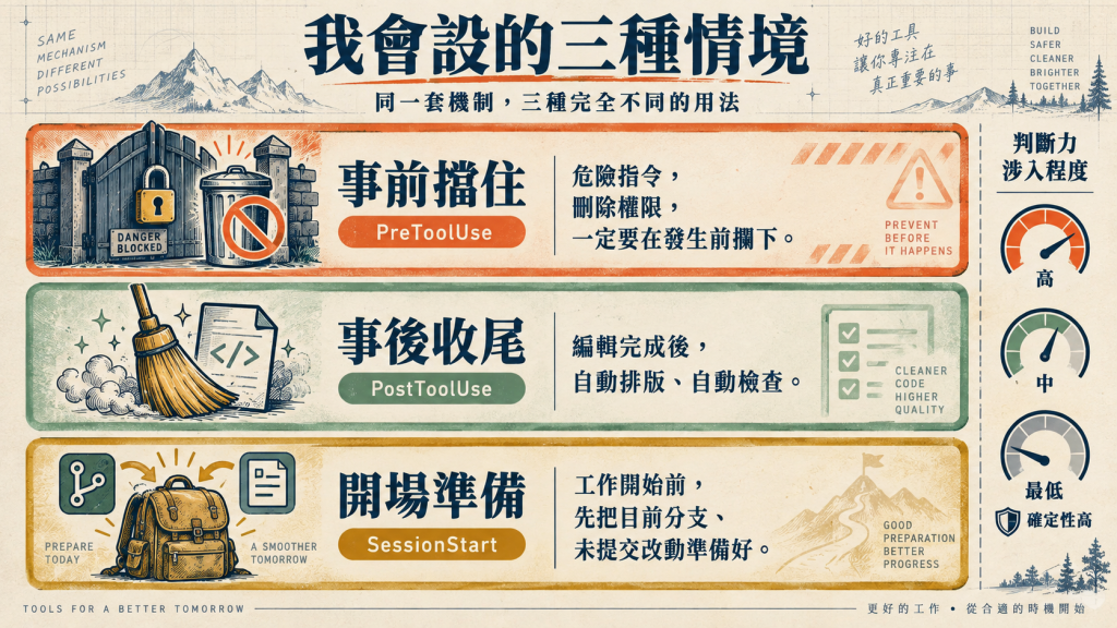 我會設的三種情境:事前擋住、事後收尾、開場準備