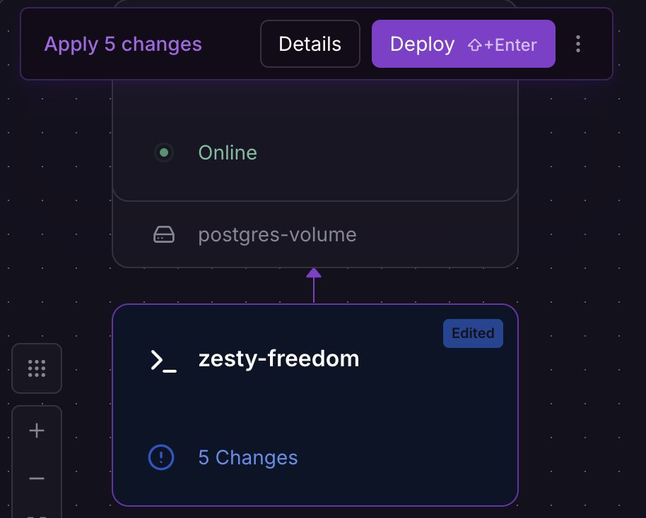 畫面上方顯示有未部署的變更，旁邊是 Deploy 按鈕