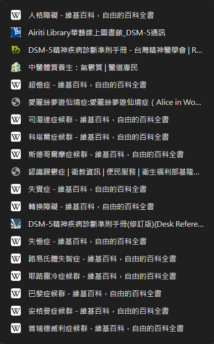 自己小時候搜索的一些心理學及精神科資訊