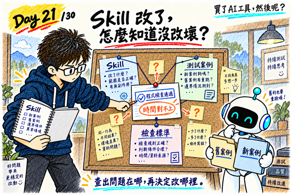 Skill 改了,怎麼知道沒改壞?工程師從 Skill、測試案例與檢查標準追查矛盾
