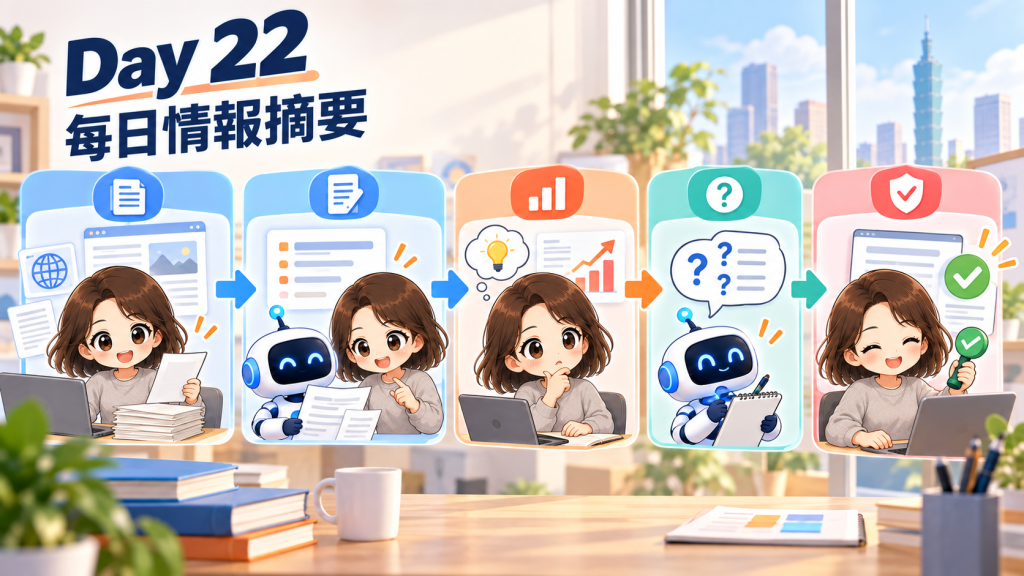 AI 情報摘要流程：原文證據、事實摘要、影響假設與人工審閱