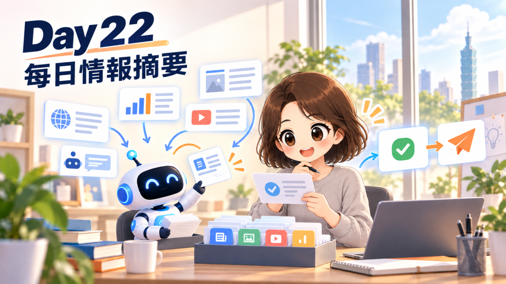 Day 22 封面：產品經理與 AI 助理整理每日情報摘要