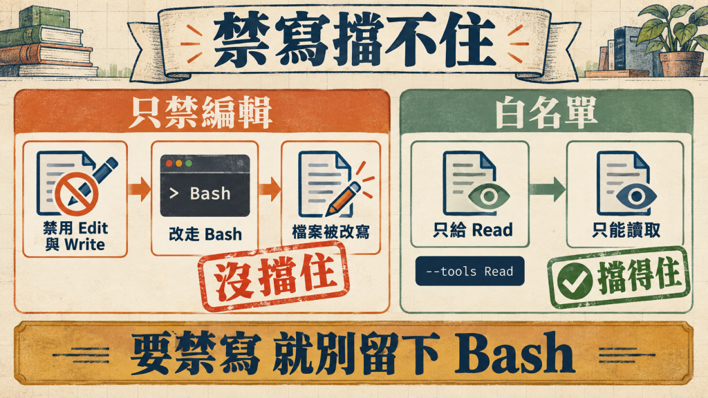 acceptEdits 下只禁編輯工具擋不住 Bash 寫檔