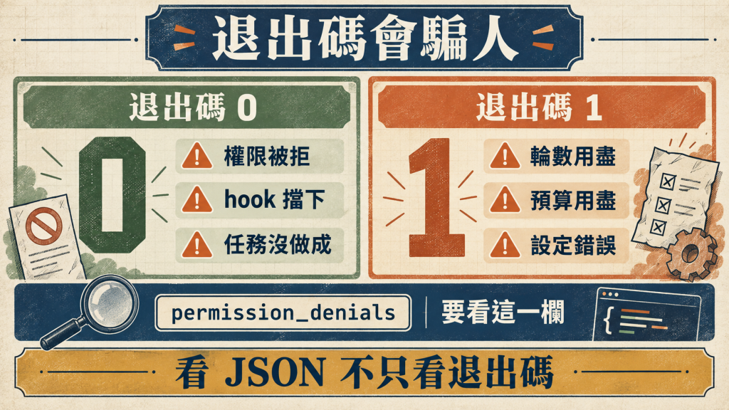 退出碼 0 與 1 各自涵蓋的情境