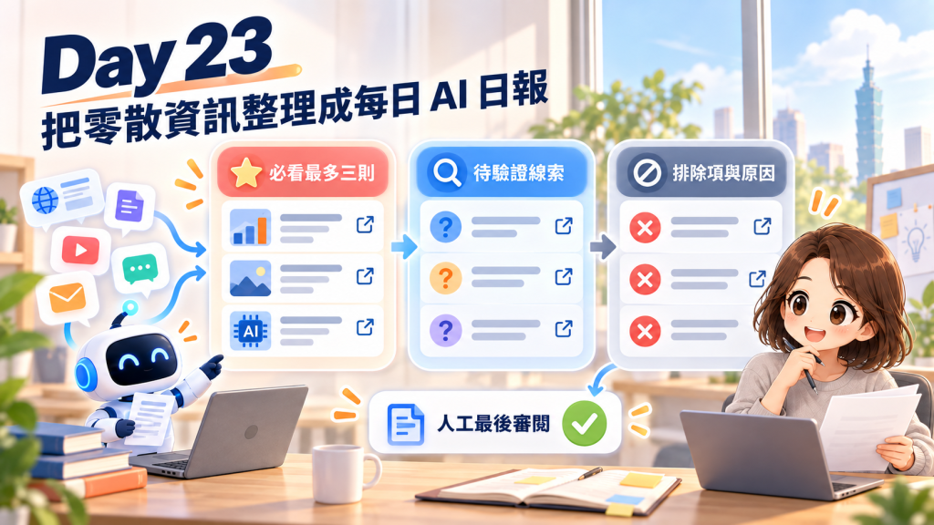 Day 23 小結：必看、待驗證與排除項目都能回到來源