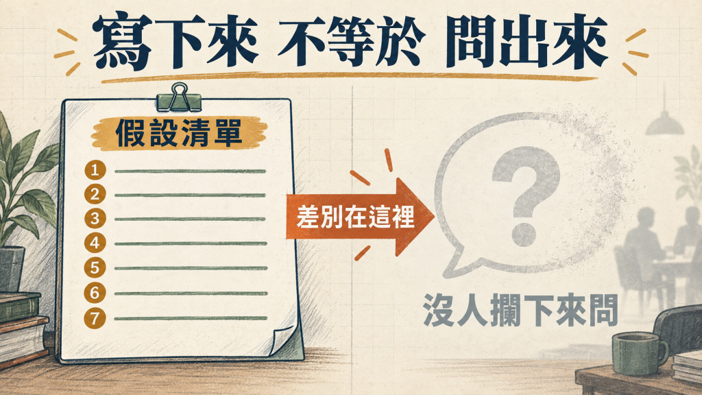 寫下來不等於問出來：七條假設清單寫下來了，但沒人攔下來問