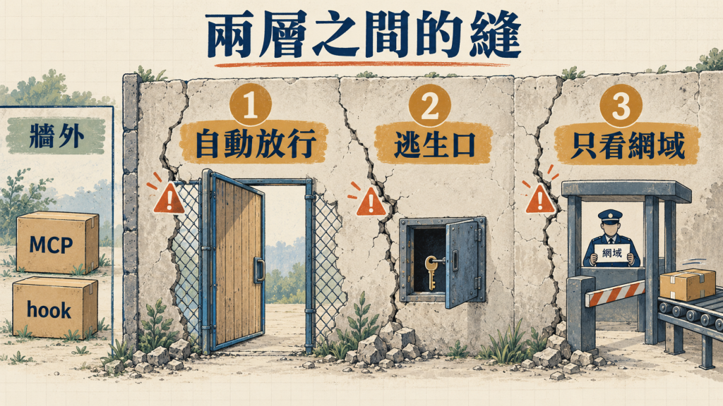 兩層之間的縫