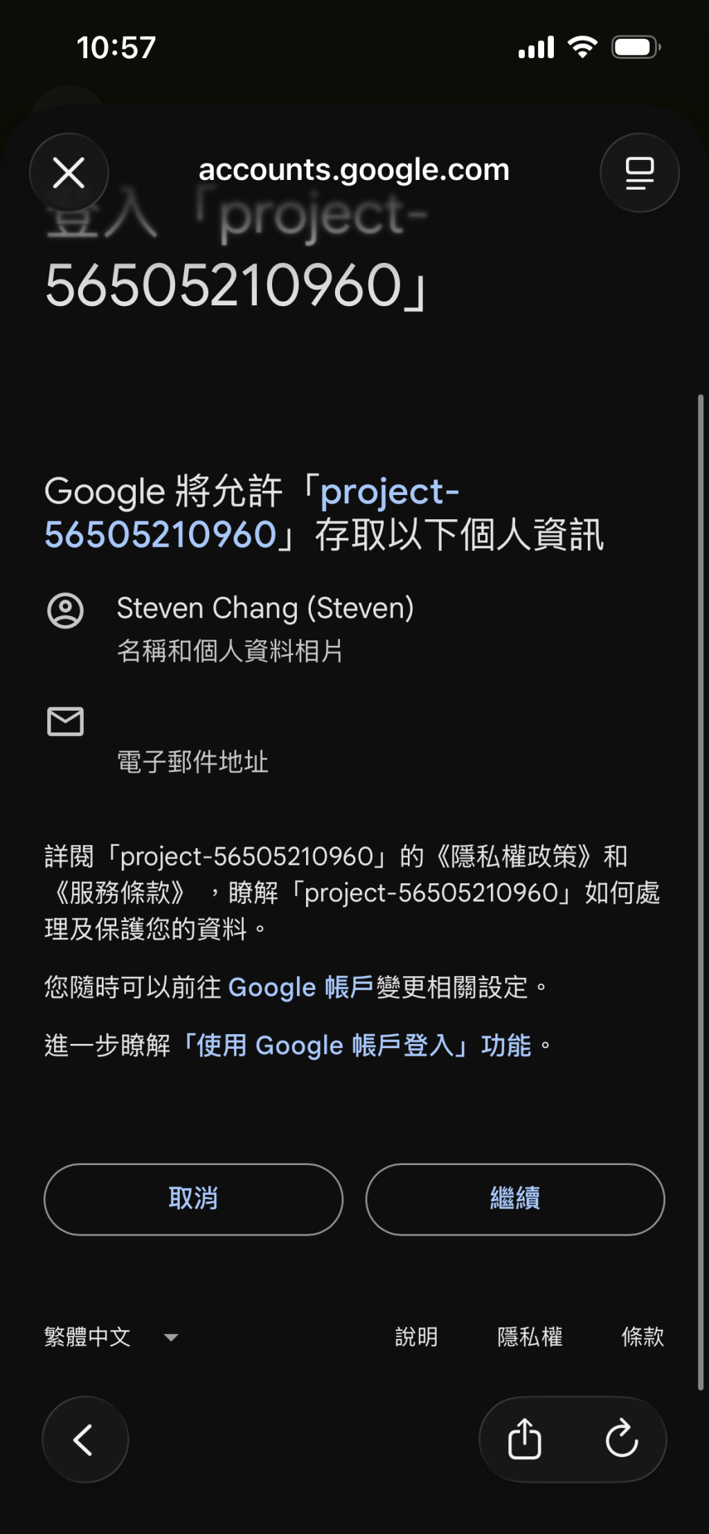 Google 授權畫面