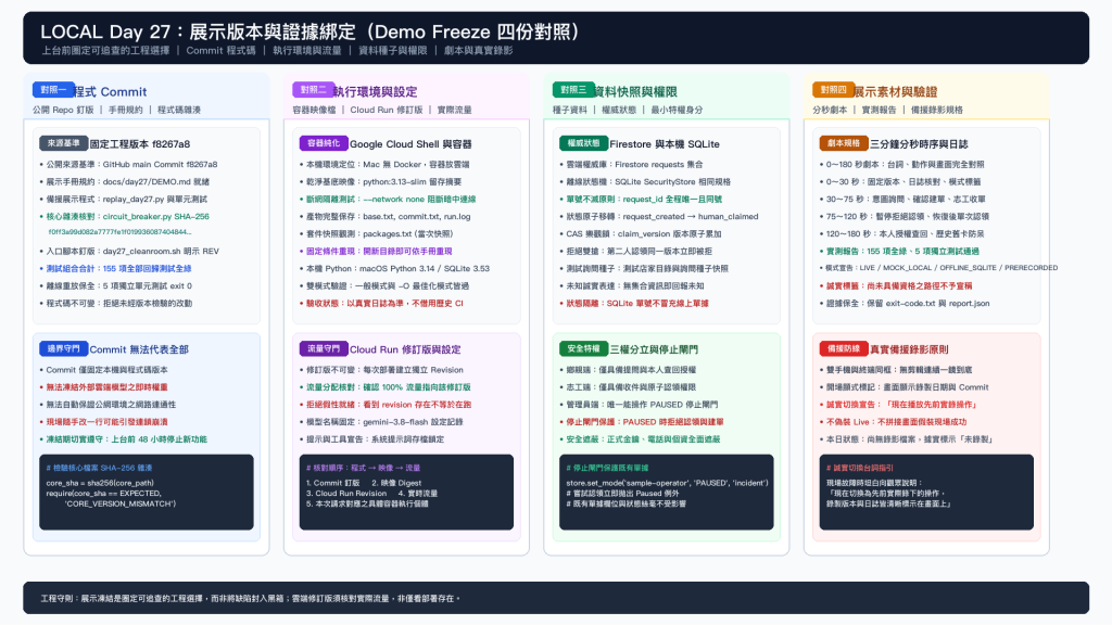 LOCAL Day 27 圖 1：展示版本與證據綁定
