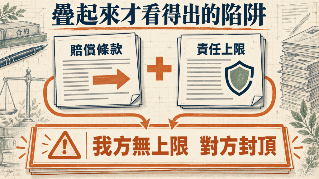 疊起來才看得出的陷阱:賠償條款加責任上限,結果我方無上限、對方封頂