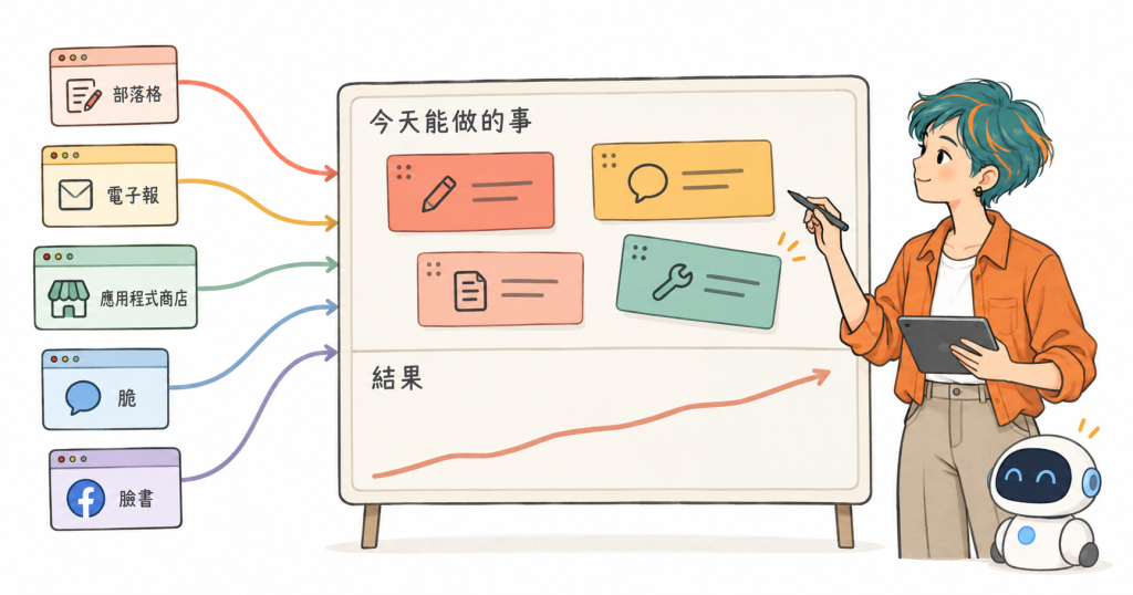 五個後台各自分散，接成同一面板子