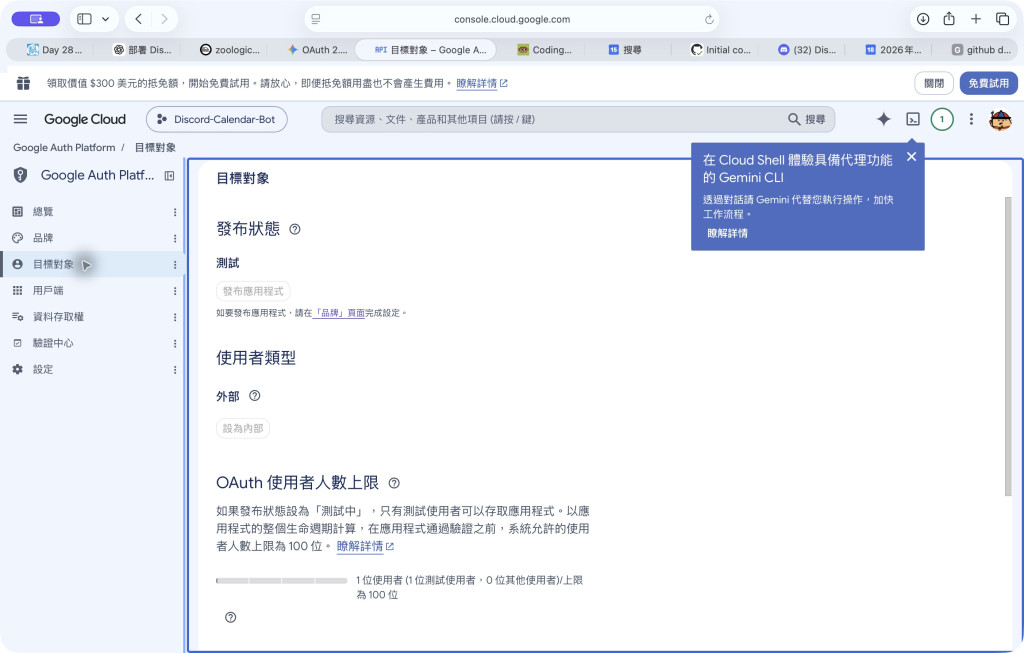 Google OAuth 測試模式